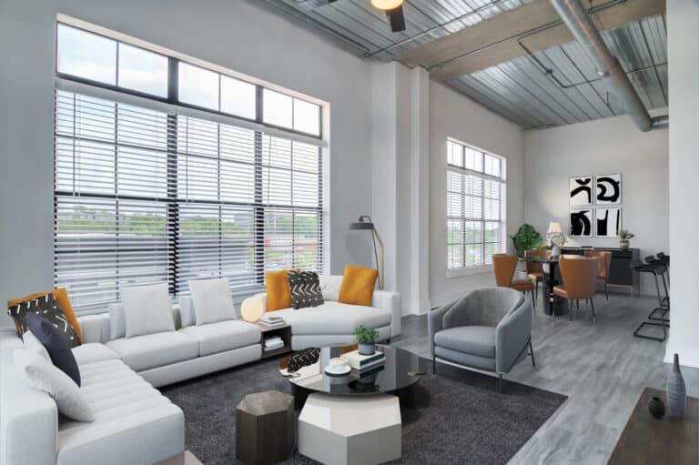 Open-concept living rooms at our Atlanta apartments & Lofts.